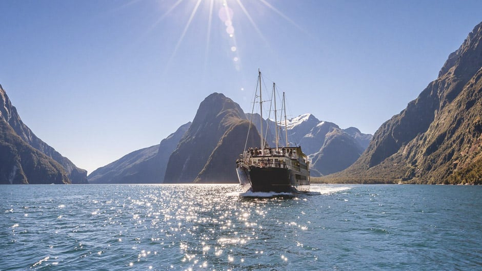 Get up close and personal with Milford Sound on our leisurely Nature Cruise. Experience the spray of a waterfall as you cruise close to sheer rock faces. 