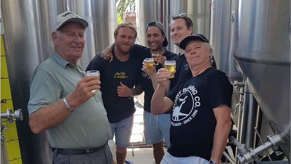The lads enjoying a cold beer