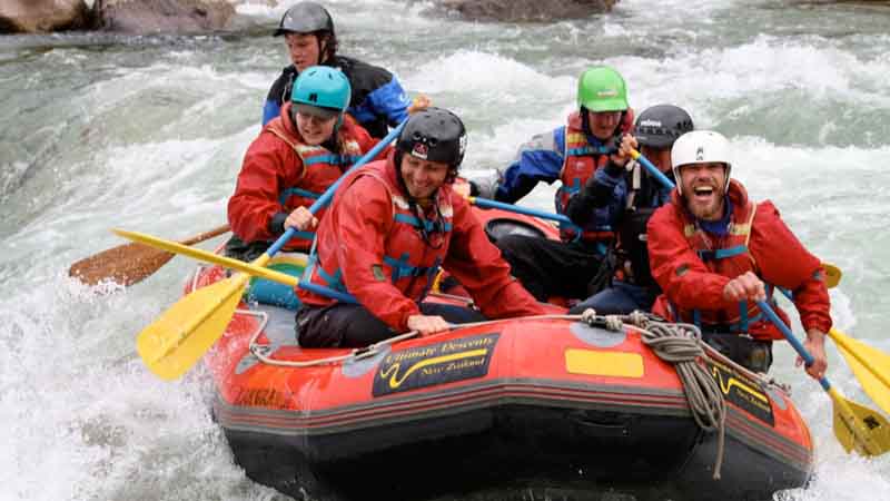Embark on a thrilling rafting expedition in New Zealand?s white water capital Murchison with the rugged West Coast scenery as a stunning backdrop for the ultimate adventure experience.