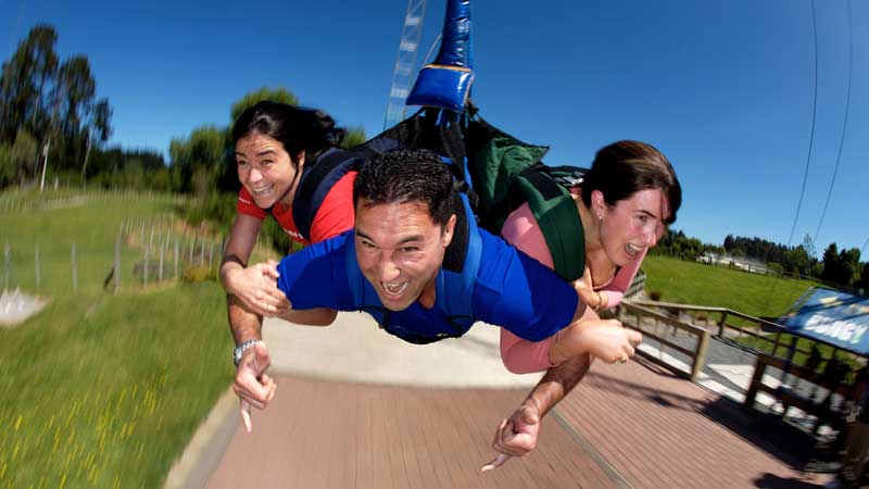 Strapped into a body harness with your face down, you'll be hauled over 140 feet up into the air. You'll have a few moments to take in the outstanding scenery of Rotorua before you are forced to gather the courage to release the rip cord and send your body plummeting to the ground at speeds of up to 130kph!