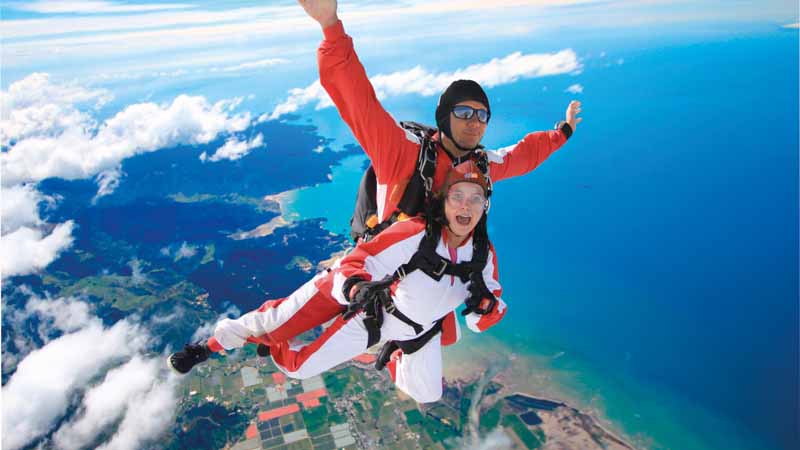 Enjoy a panoramic flight with stunning views as you climb to 16,500ft over snow-capped mountains, golden beaches and turquoise oceans then...JUMP! 