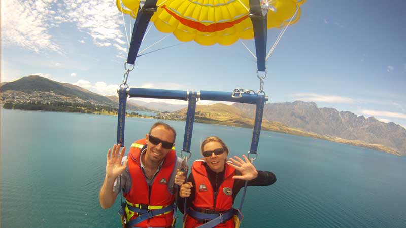 Lifting gently off the back of the boat into the breeze soar high above Lake Wakatipu and enjoy the breathtaking views that surround you with a friend. 