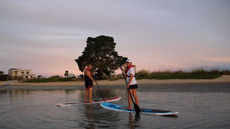 Early in the morning the water is often mill pond calm, it is a quiet time to enjoy the vistas and some exercise provided by SUP boarding..