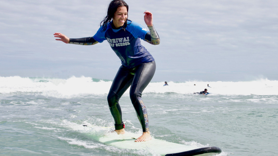 The 100% kiwi owned and operated Muriwai Surf School is located just a 1 minute walk from the beach and surfing action. Our 2 hour lessons are delivered by surf life guards, highly qualified coaches and some of the very best skilled surfers in the region.
