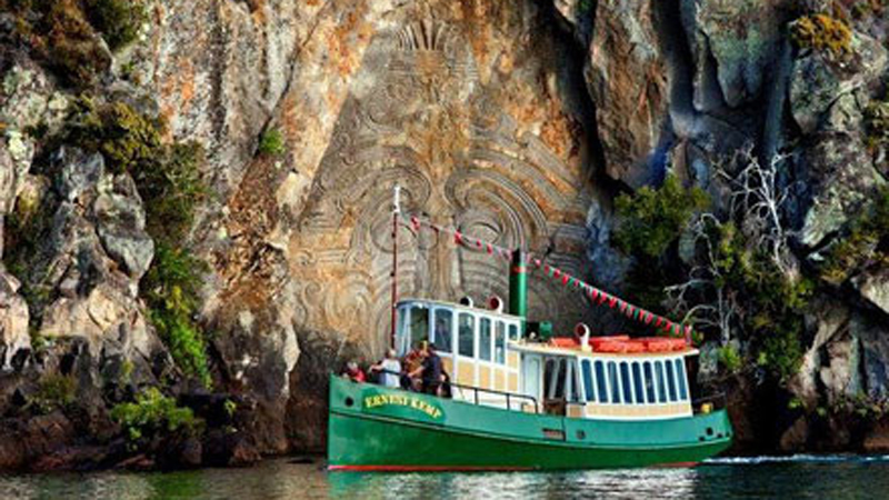 ERNEST KEMP - LAKE TAUPO AND MAORI ROCK CARVINGS CRUISE