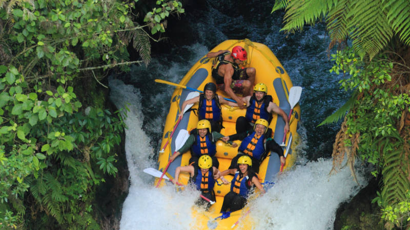 rafting down a waterfall