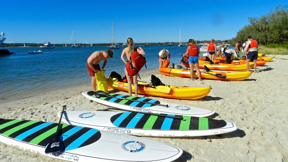 Enjoy this full day kayaking tour on the Gold Coast Broadwater. Visit South Stradbroke Island & Wave Break Island, enjoy the beach, have a light lunch, snorkel and more!