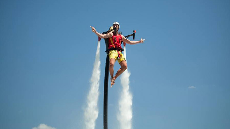 Experience the thrill of being strapped to a jetpacks and flying through the air, assisted by high pressure water jets! This one is for the thrill-seeker