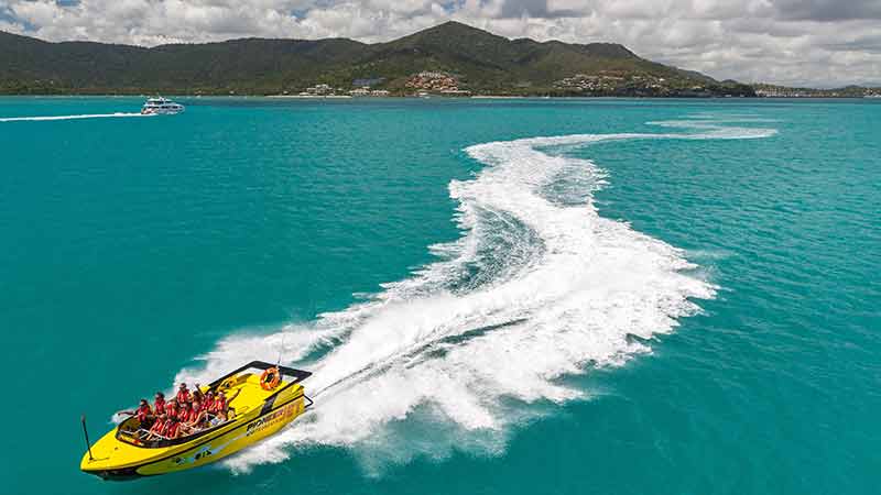 Jump on board Pioneer Jet Boat in the heart of Airlie Beach! Hold on tight and prepare to get wet!