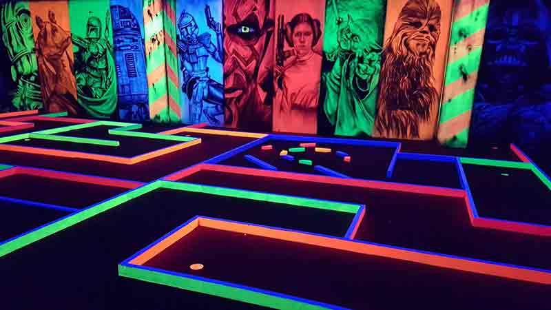 Check out this brand new G.I.T.D (Glow in the dark) Mini Golf with Star Wars themed walls at Fun City Melbourne