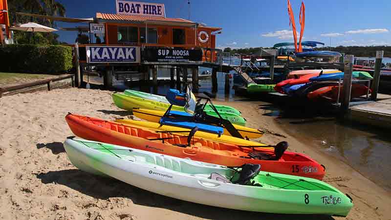 Get on the calm Noosa River for a self guided trip by hiring a single or double kayak with Jetty 17, Noosaville!