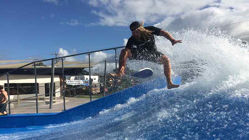 Put your board riding skills to test on the Tobruk Flow Rider in Cairns and experience endless surfing fun! No stingers or crocs, just pure wave action