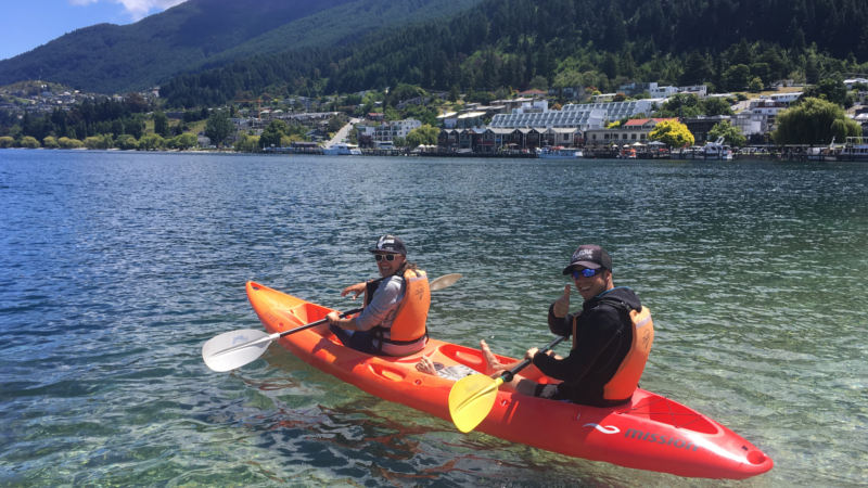 Hire a double kayak and explore the pristine blue waters of the breathtaking Lake Wakatipu with a friend!