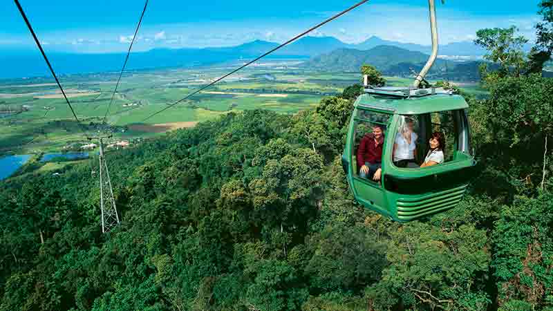 Join us on a day trip to the beautiful Village of Kuranda, tucked amongst pristine World Heritage Listed Rainforest. We take a coach trip from Cairns and Skyrail Cableway back