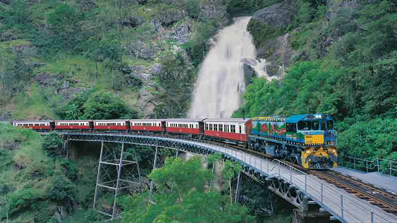 Join us on a trip to the beautiful Village of Kuranda, tucked amongst pristine World Heritage Listed Rainforest. We take the Kuranda Scenic Railway from Cairns and return via Coach