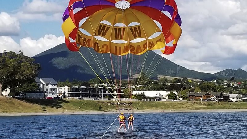 Come get high with Big Sky and enjoy the exhilaration and breathtaking views of Tandem Parasailing as you gently soar above Lake Taupo...