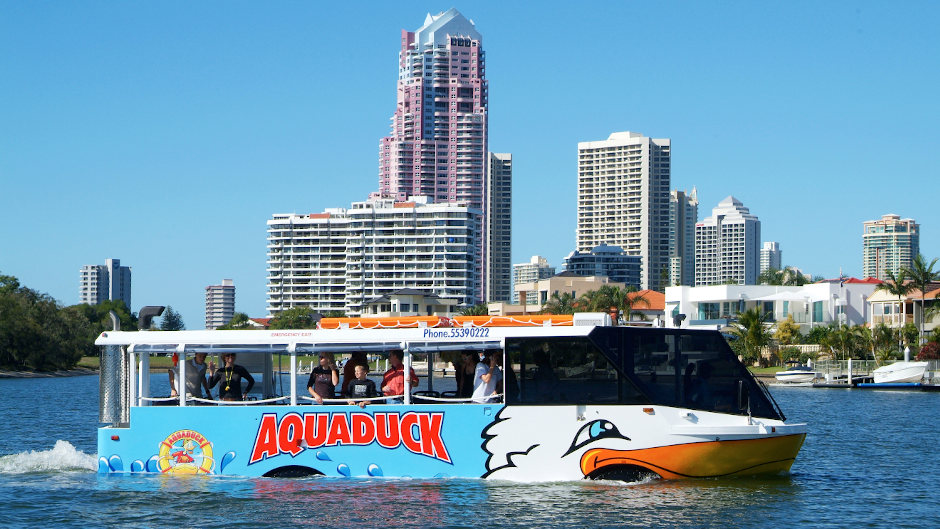 Experience the sights of the Gold Coast by land and by water in an amphibious duck vehicle!